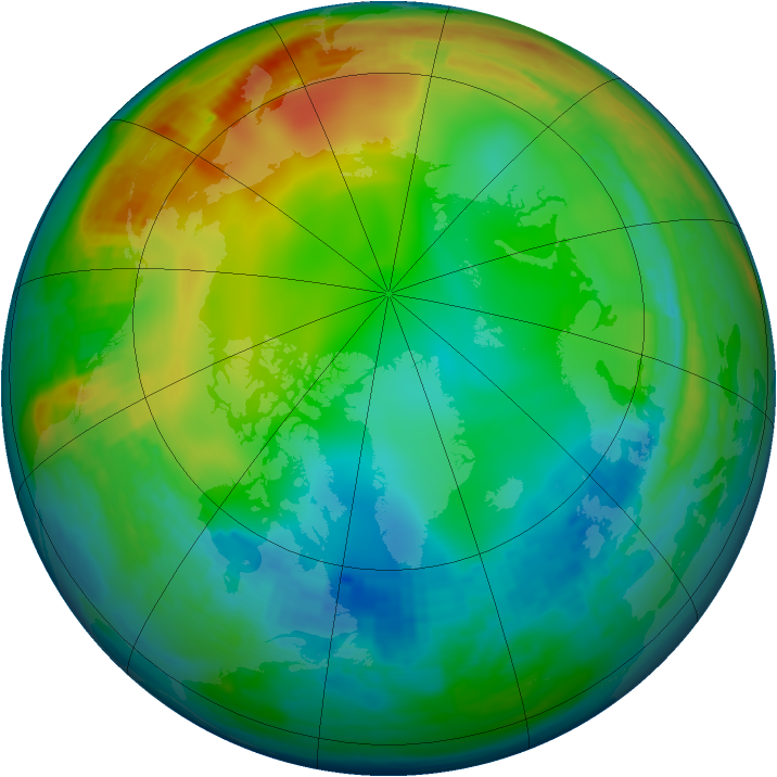 Arctic ozone map for 05 January 1992